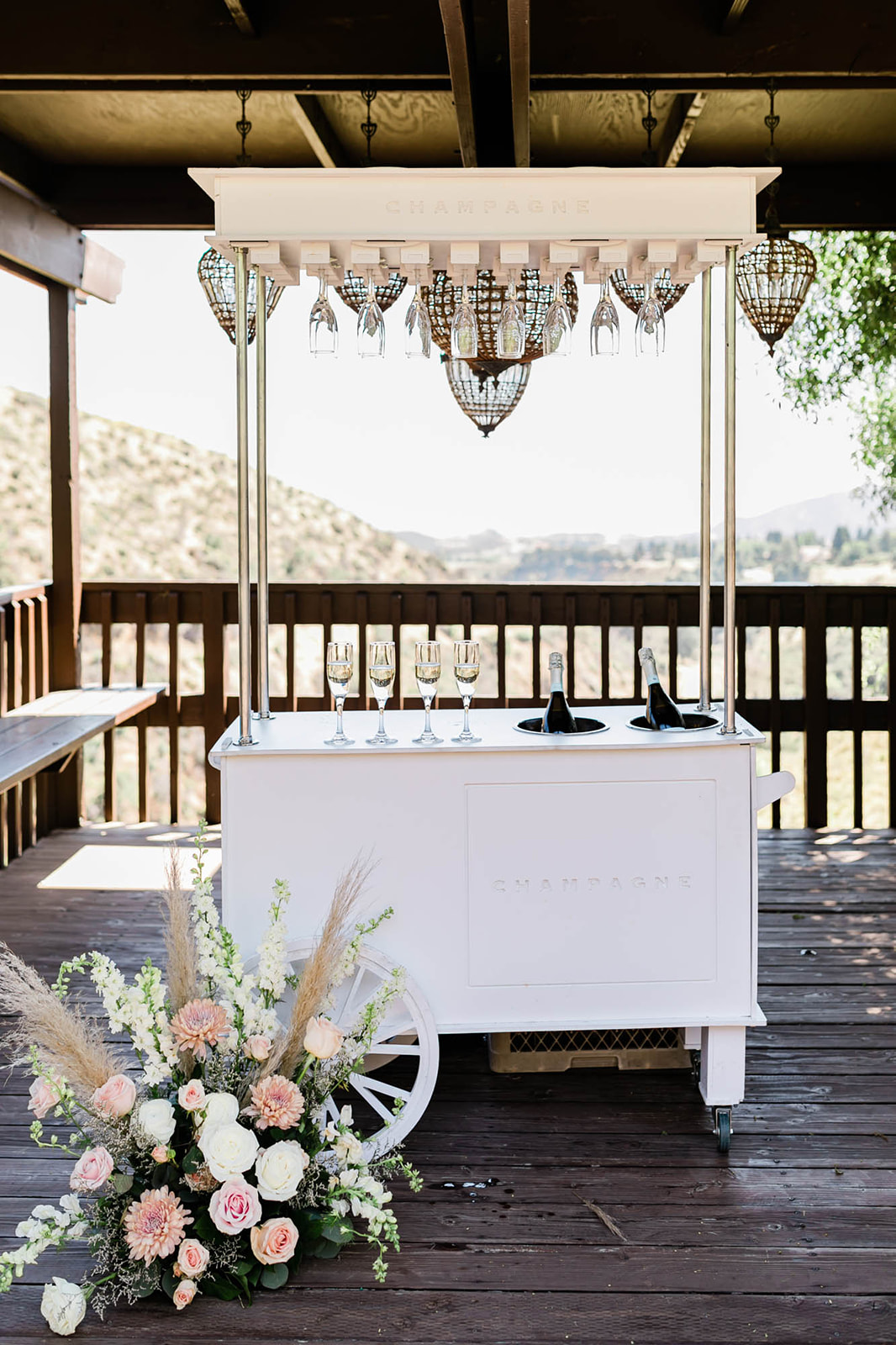 Serendipity garden wedding champagne cart