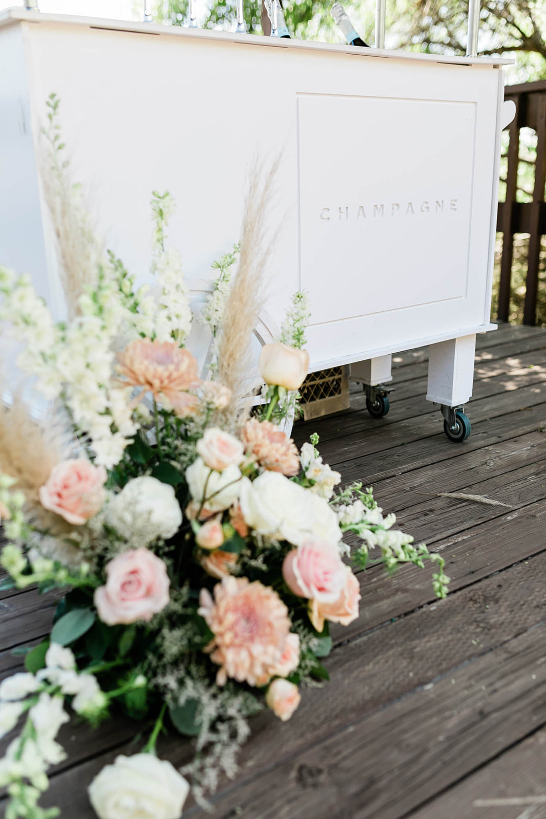 Serendipity garden wedding champagne cart