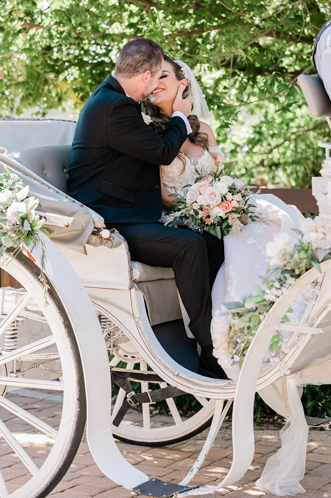 Serendipity garden wedding ceremony horse and carriage