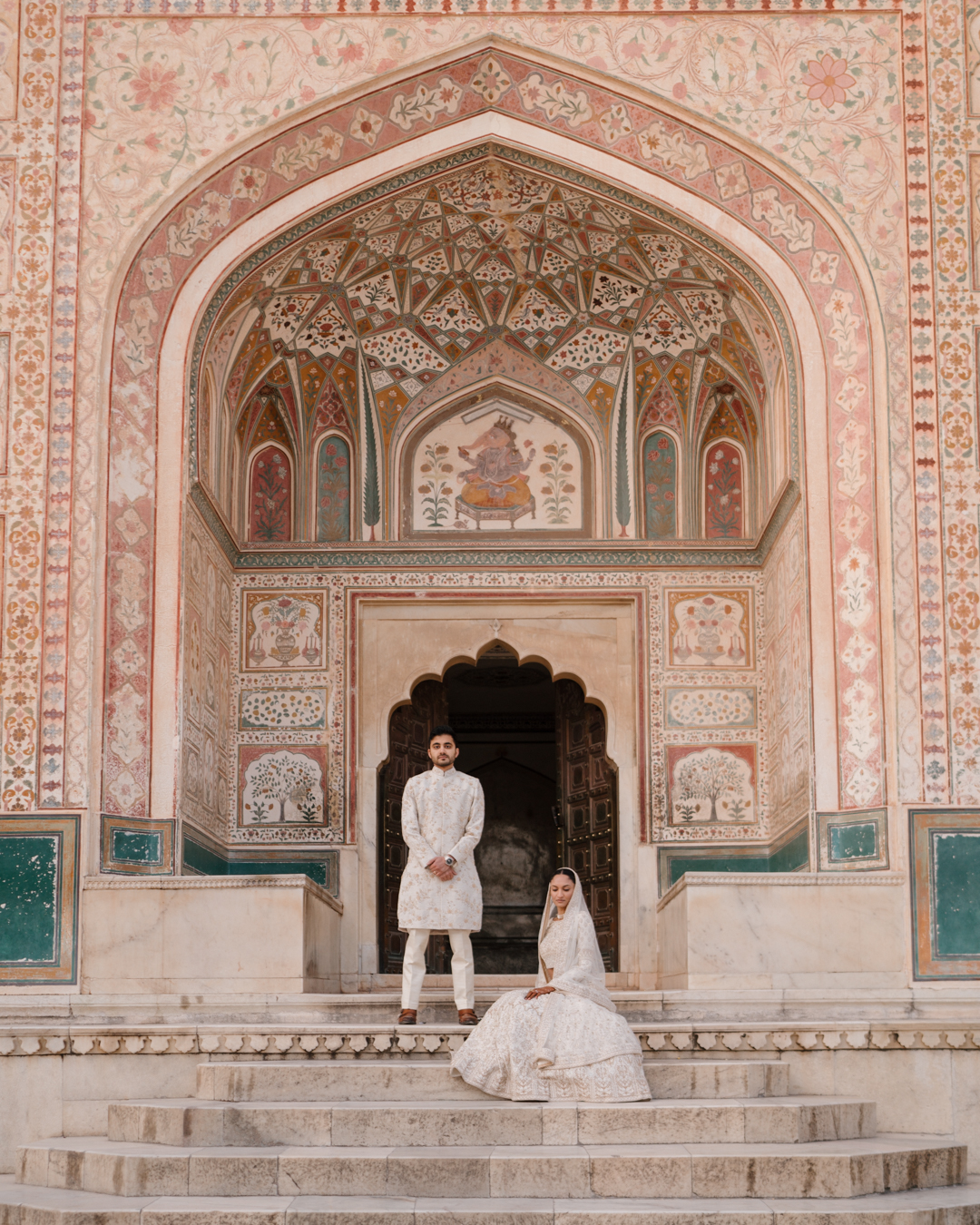 Bride and Groom in front of Amber Palace.
