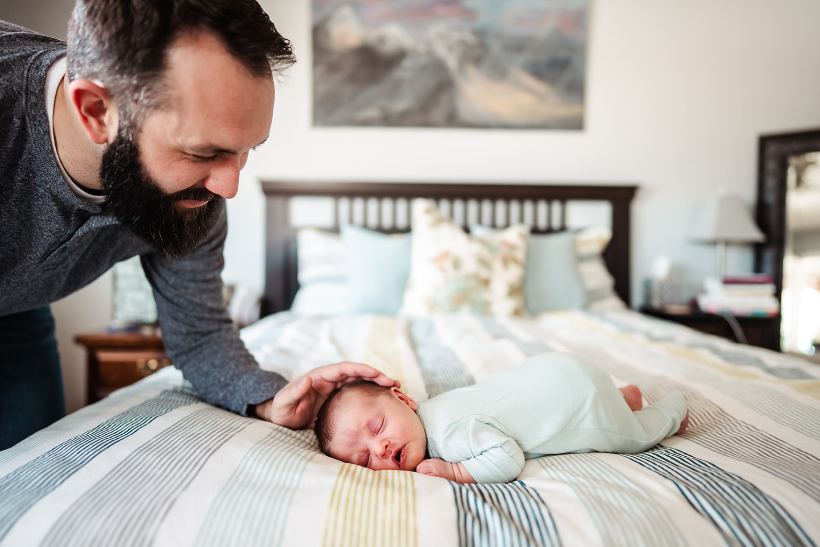 In home newborn photo session in Denver, CO