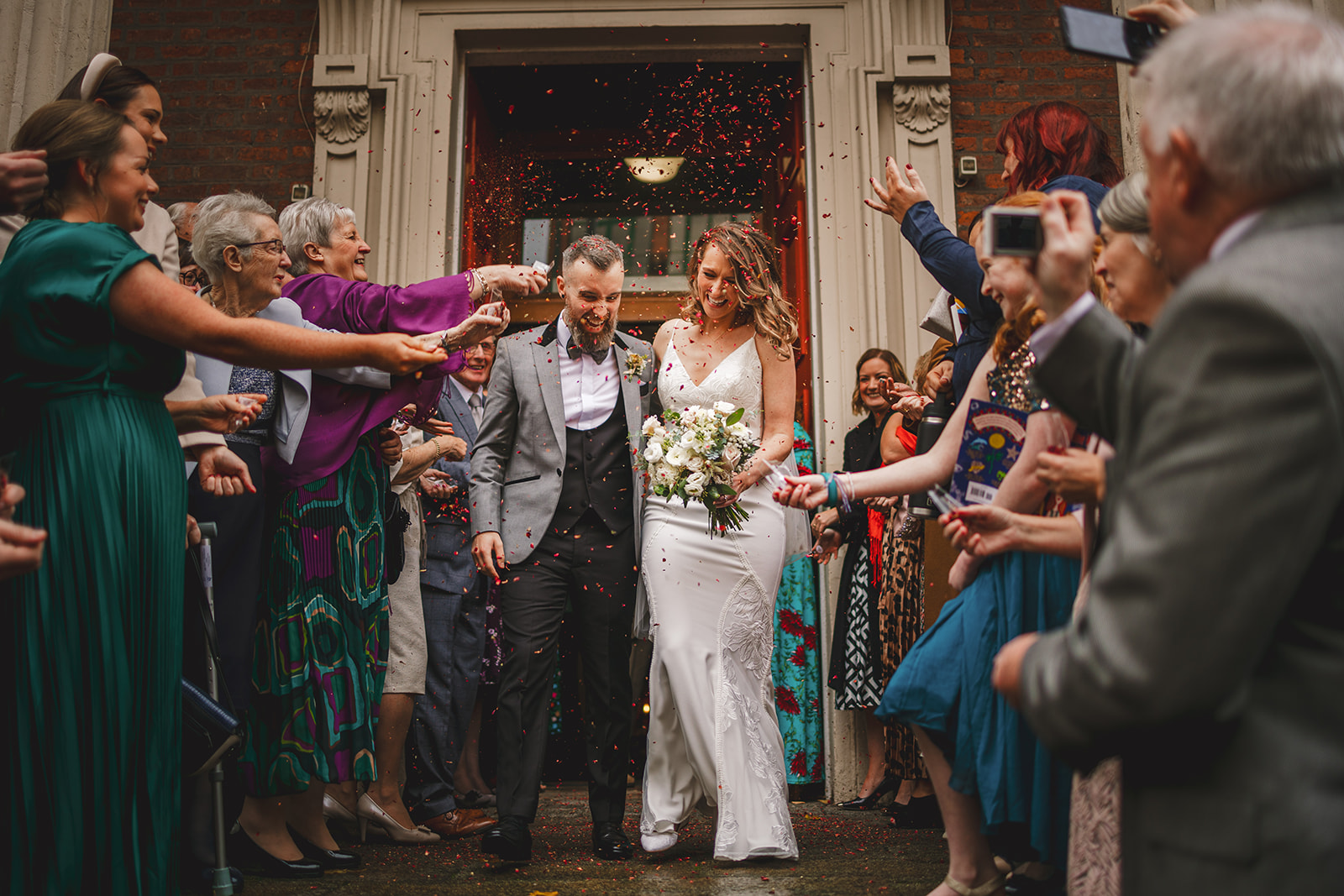 Wedding photography confetti shot outside Central Belfast