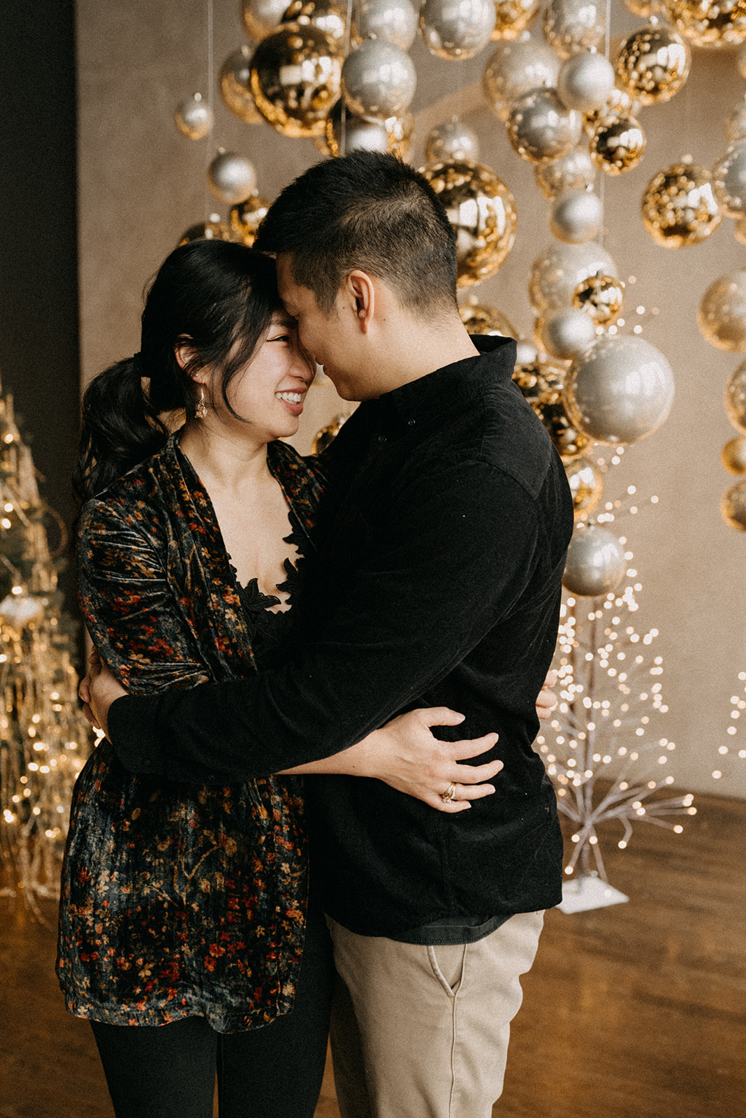 Intimate couple photos in a holiday vibe studio