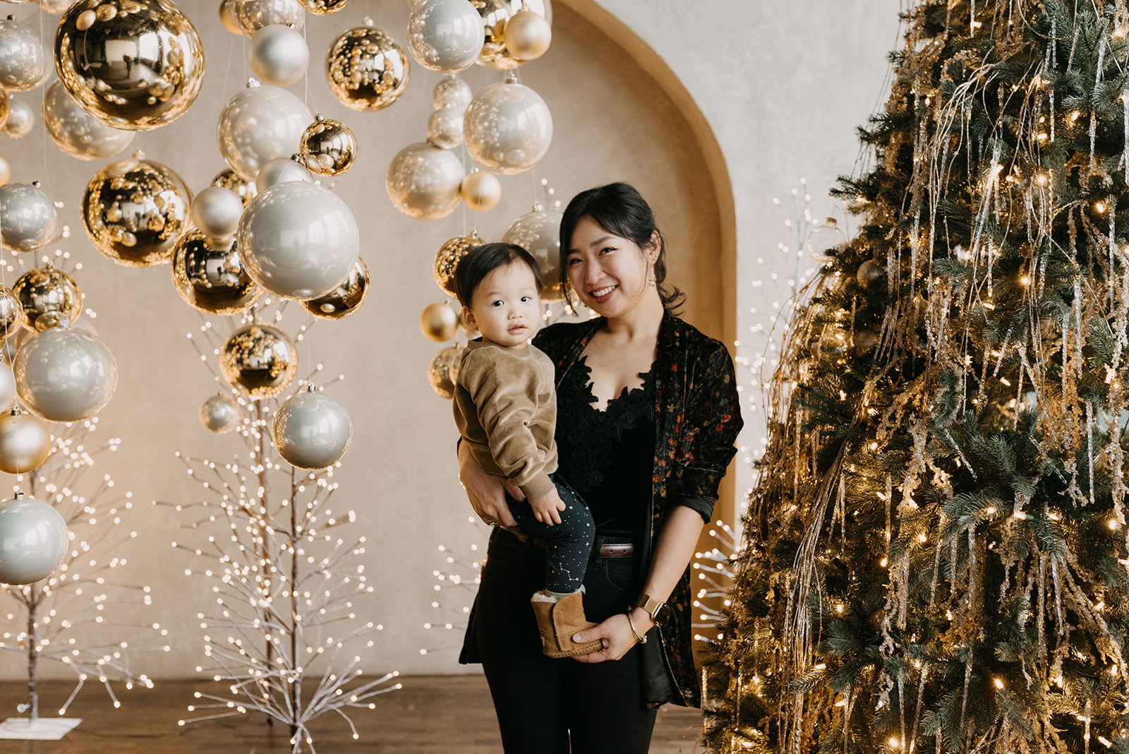 Mother and son picture in Holiday theme decorated studio
