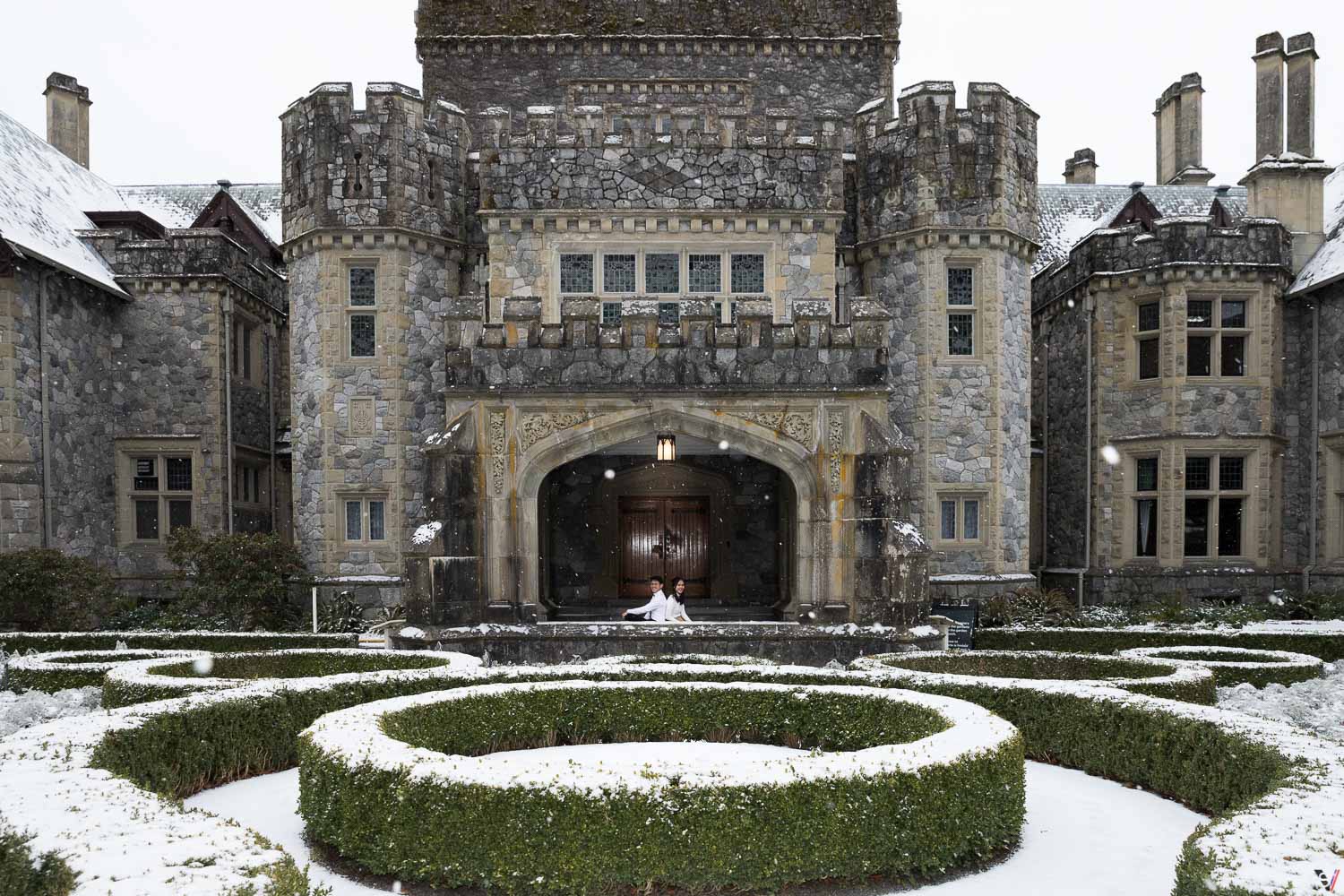 Snow at the Hatley castle wedding session