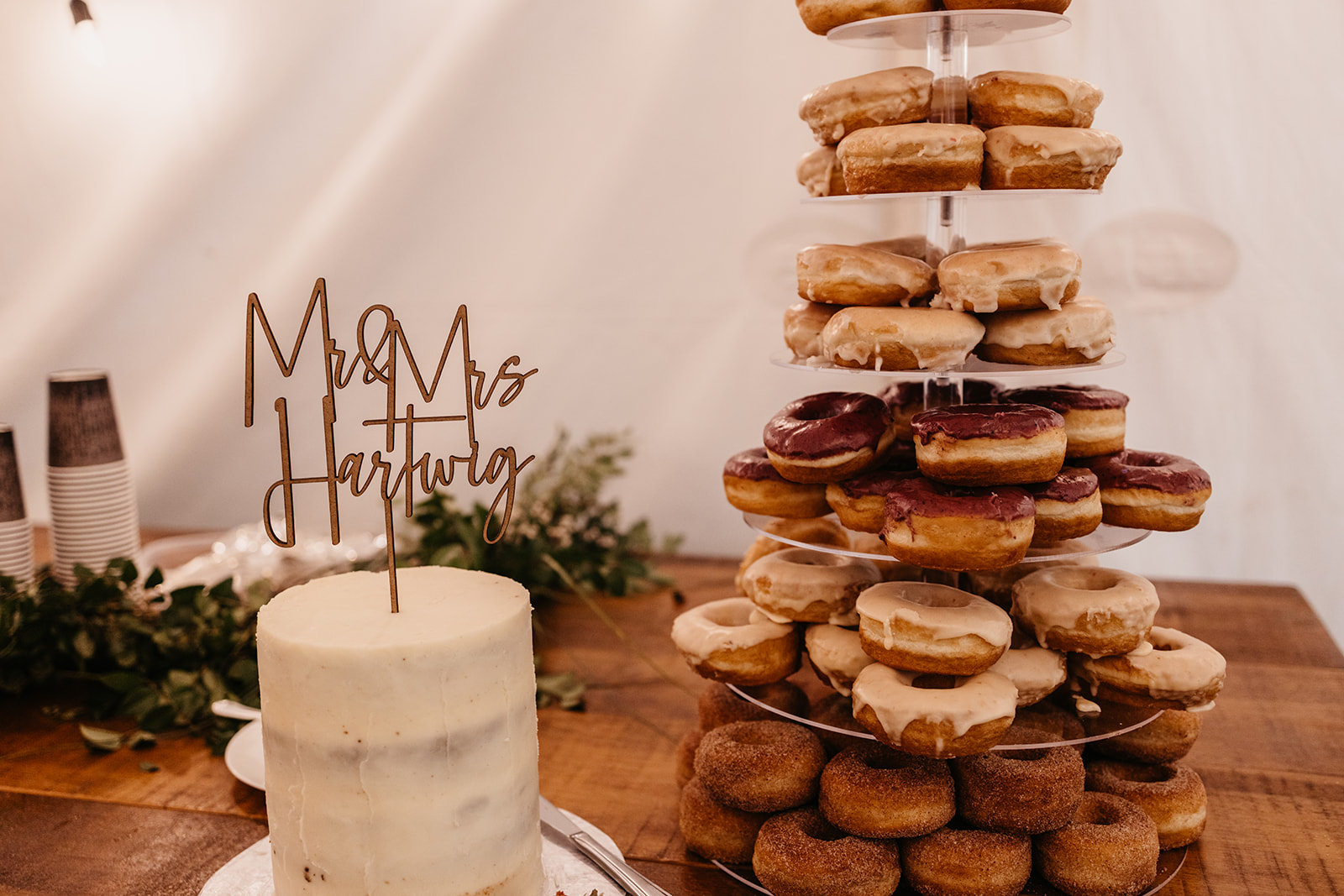 Wedding cake and donut tower