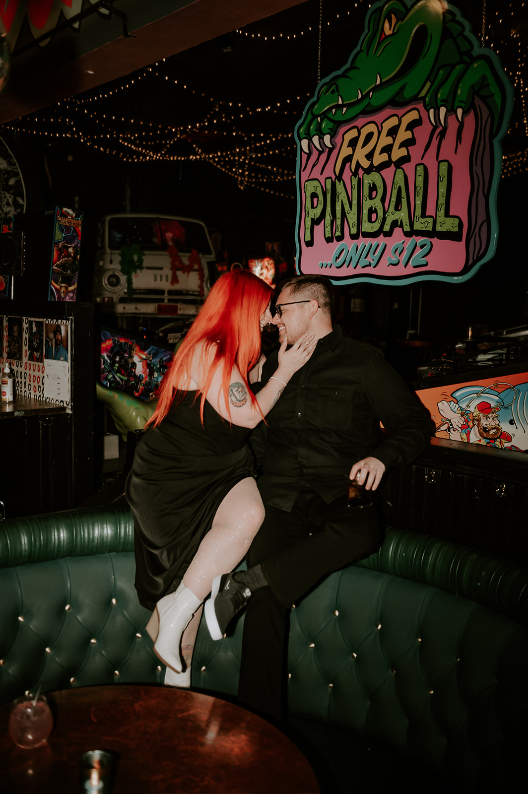 Pinball engagement photos at wedgehead bar in portland
