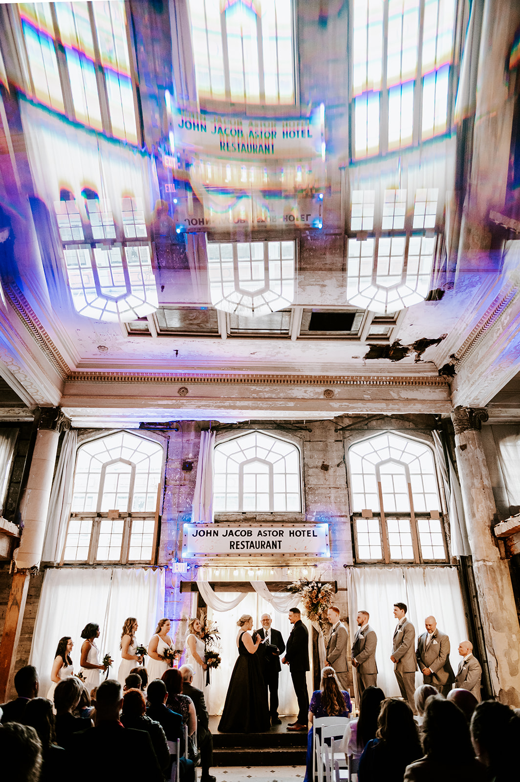 Indoor wedding reception photos taken with a prism