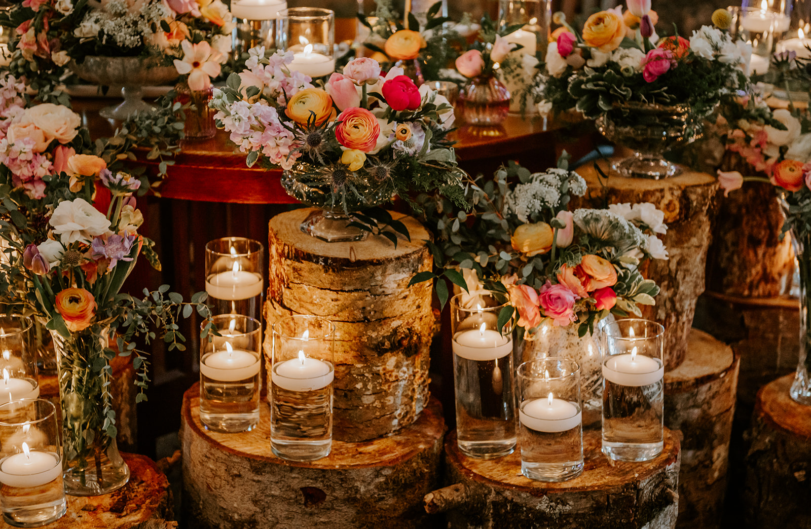 Rustic Sweetheart table decor at five pine lodge