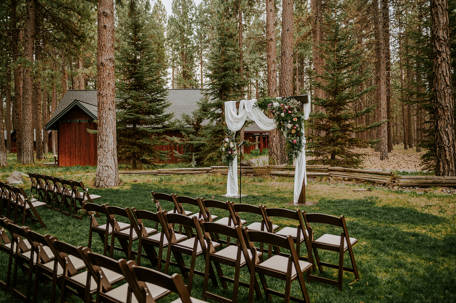 Spring wedding setup at five pine lodge