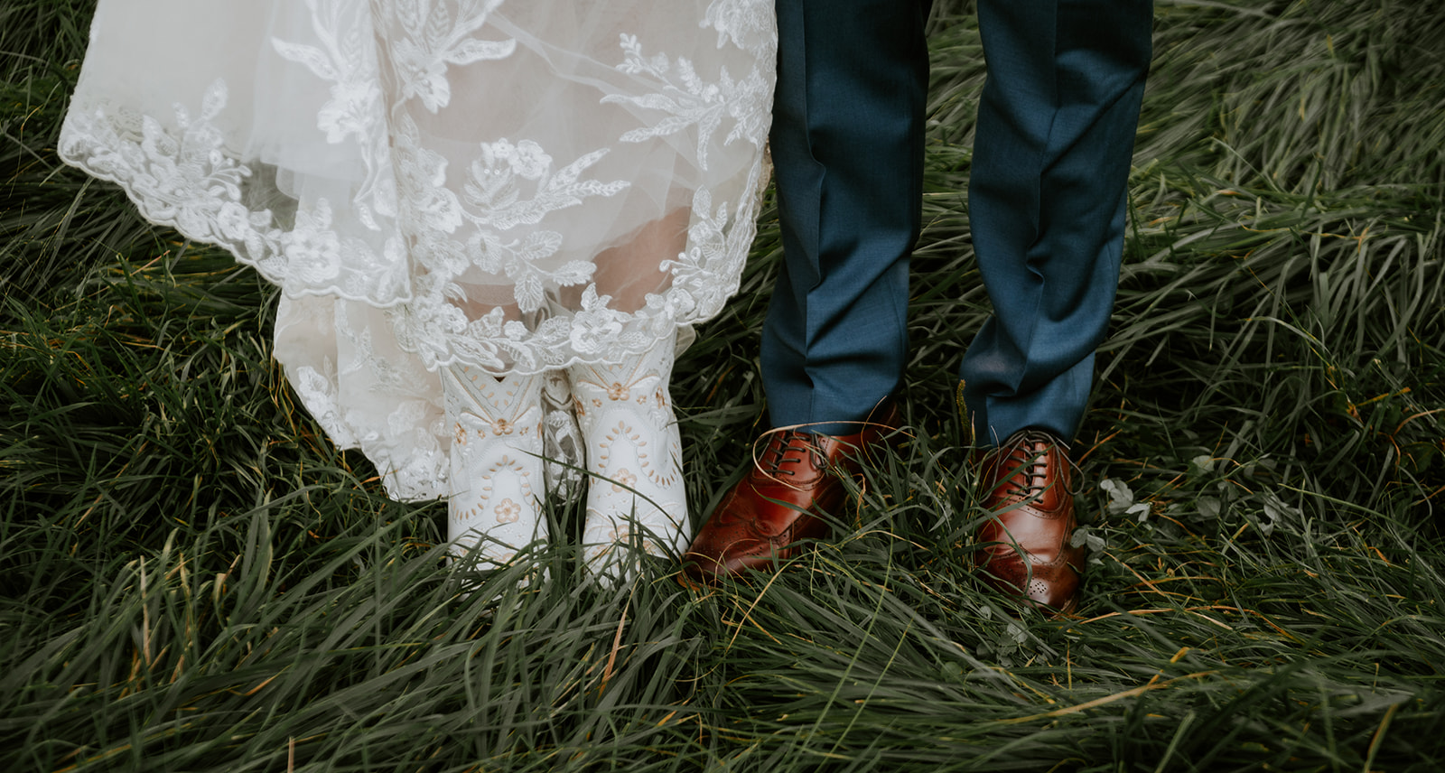 Country bridge and groom wedding boots 