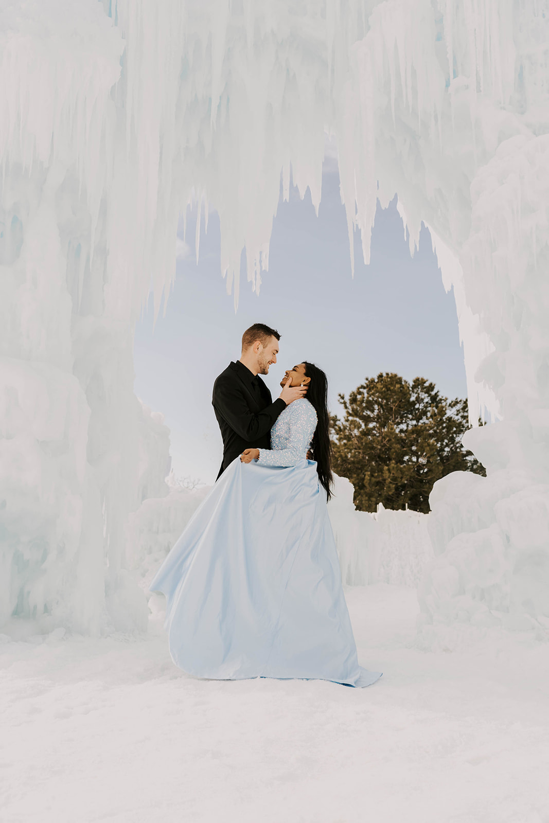 Winter engagement photos at ice castles