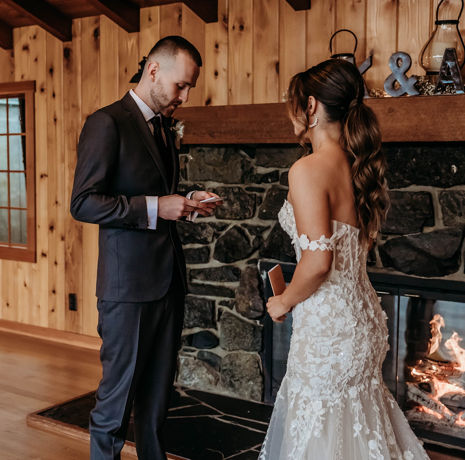 Bride and groom exchanging private vows at the Kiana Lodge in Poulsbo, Washington. 
