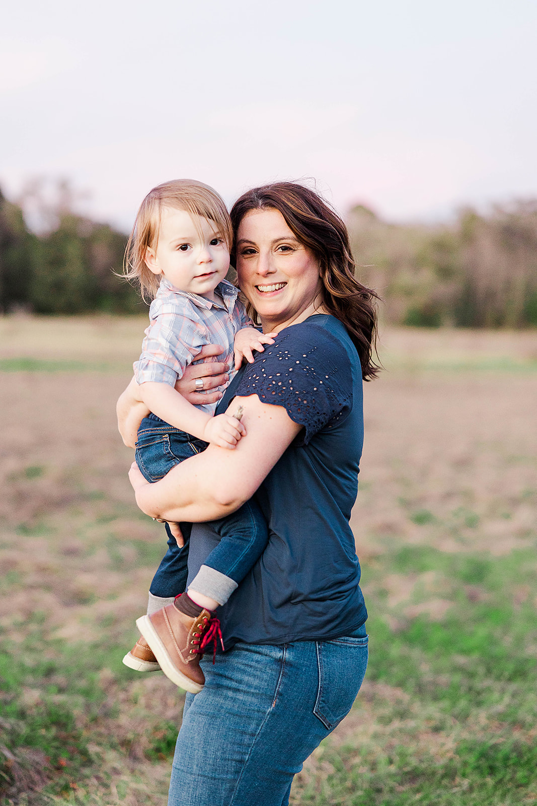 Mom and baby boy photos with pastel sky
