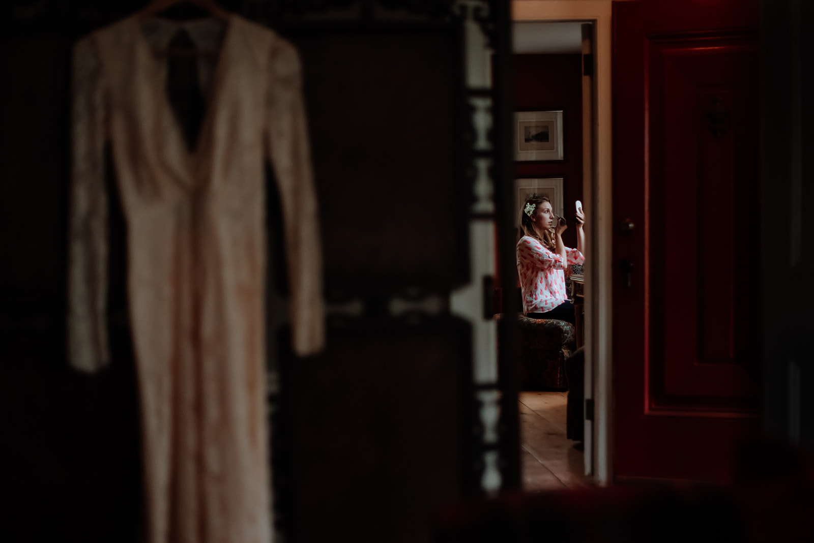 Bride gets ready in the Farmhouse of Crested Hen Farms for her New York Mountain wedding.