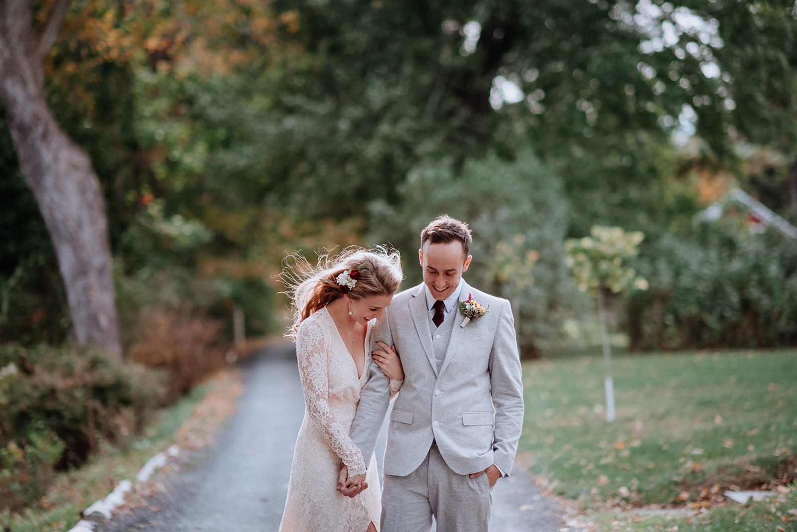 Couple shares an honest and authentic moment during their wedding day portraits.