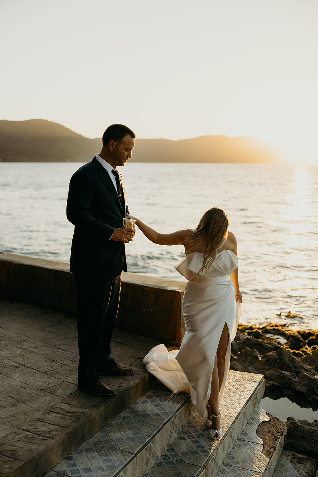 Wedding couple at sunset at Ama at Cane Bay