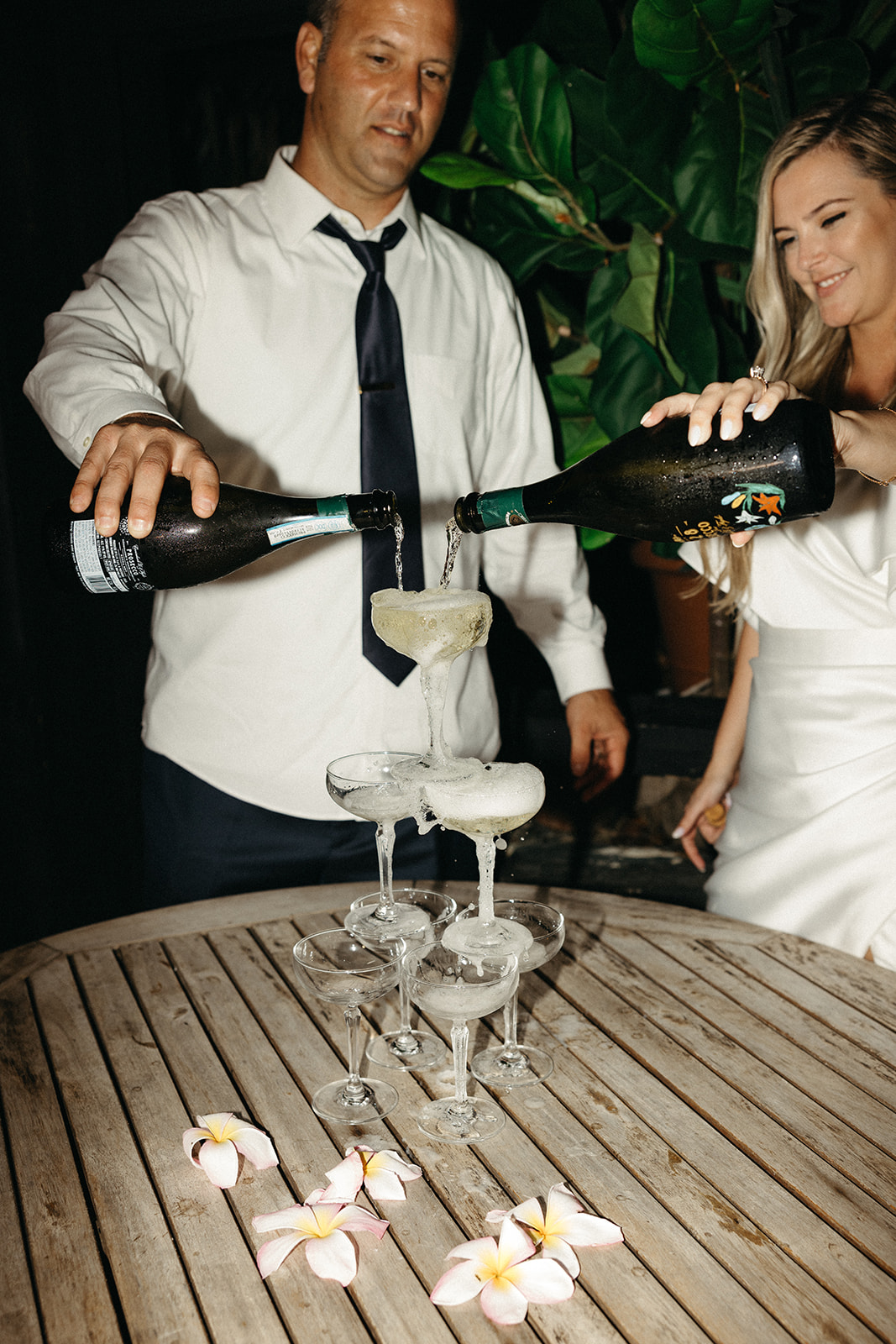 Champagne tower at destination island wedding
