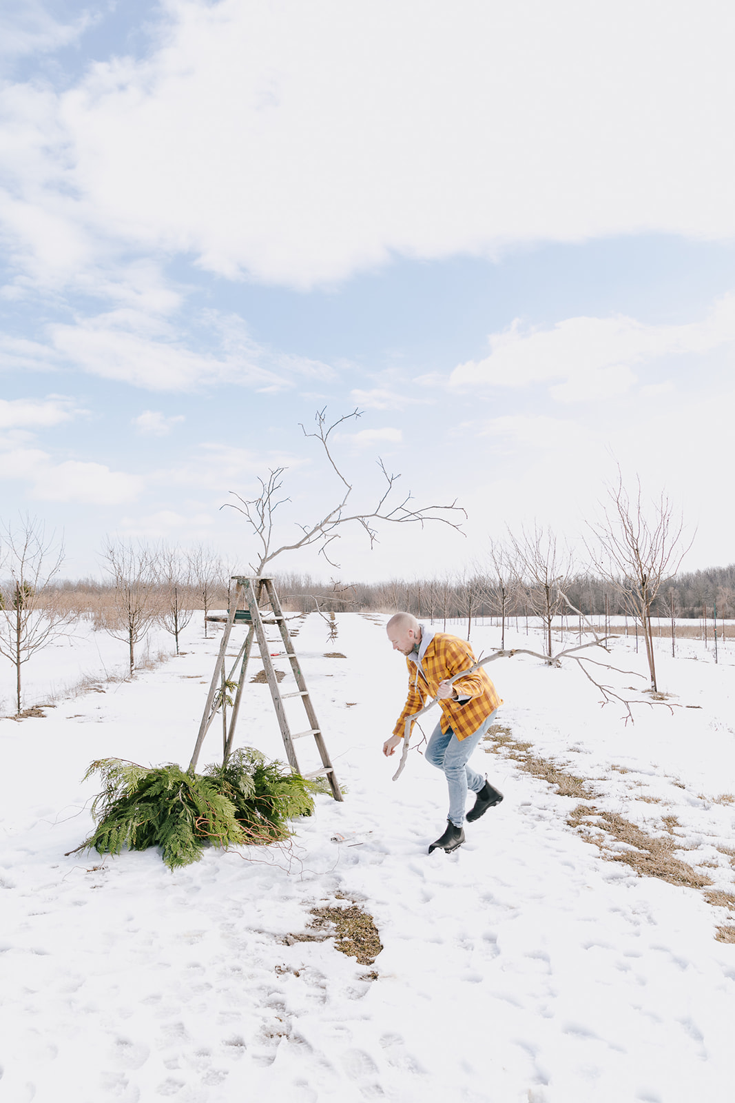 lifestyle brand portraits - winter floral installation -Beaux Florals