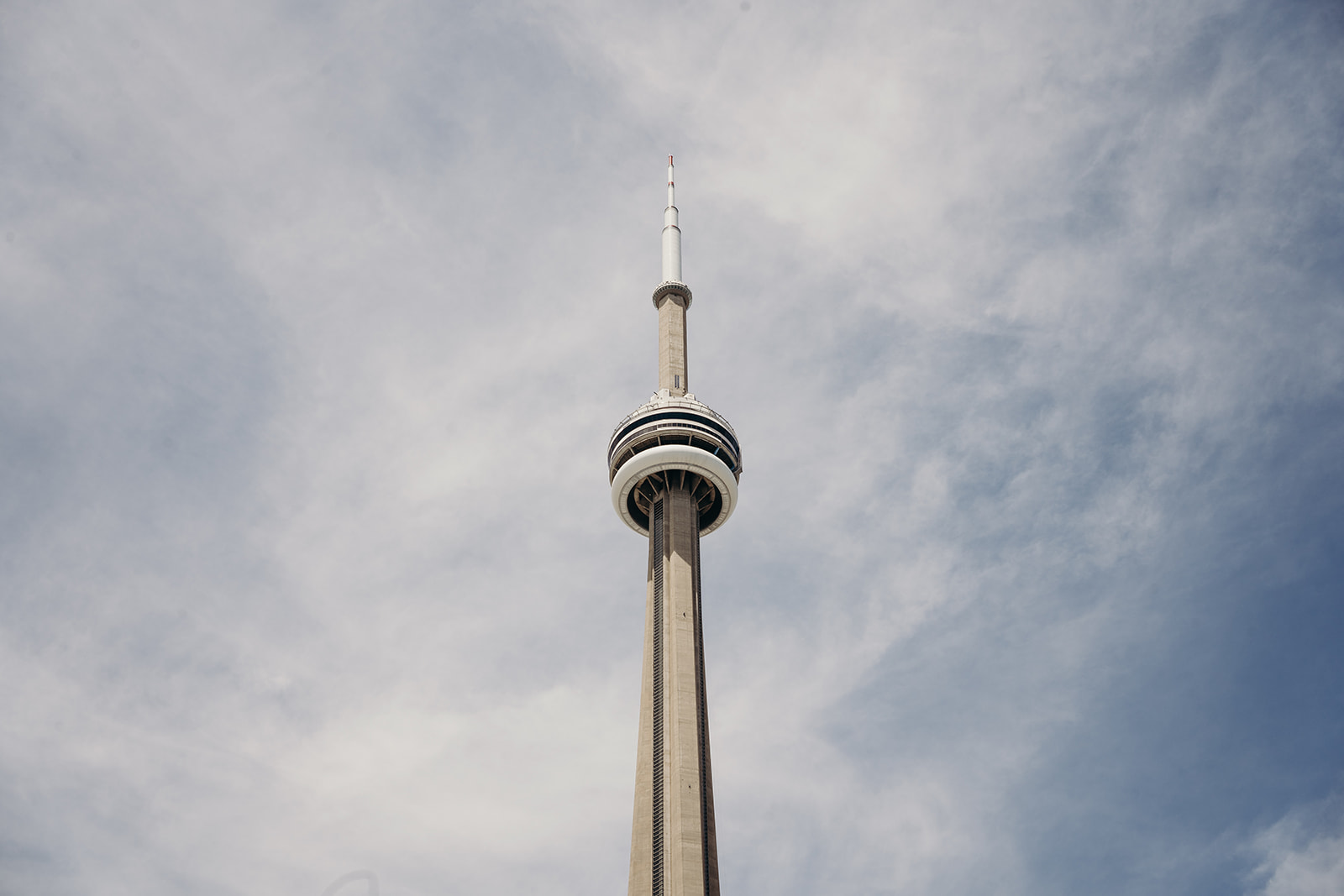 The top half of the C.N. Tower in Toronto, Ontario.