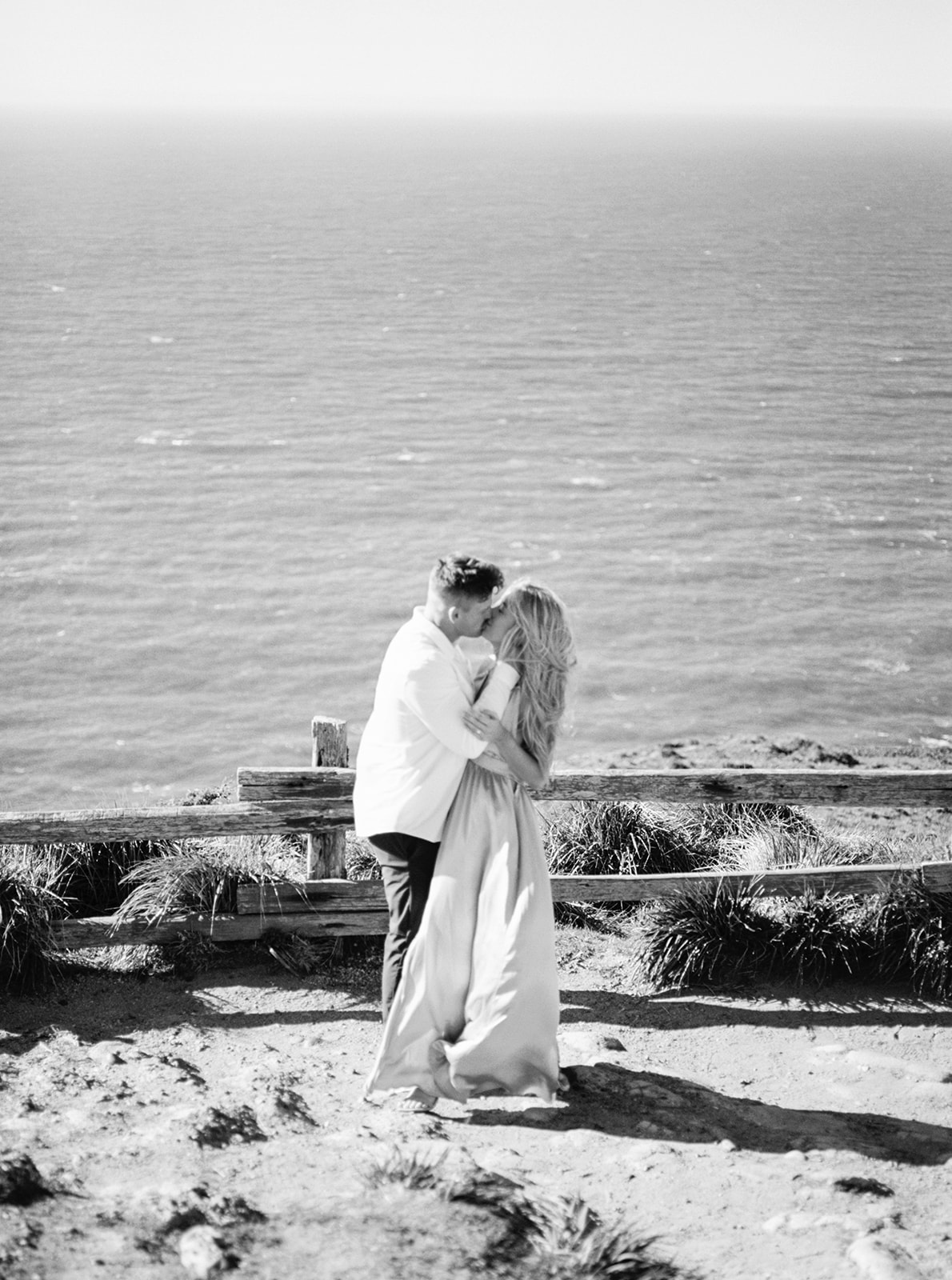 Black and white film photographer Coastal Point Reyes, CA engagement session 