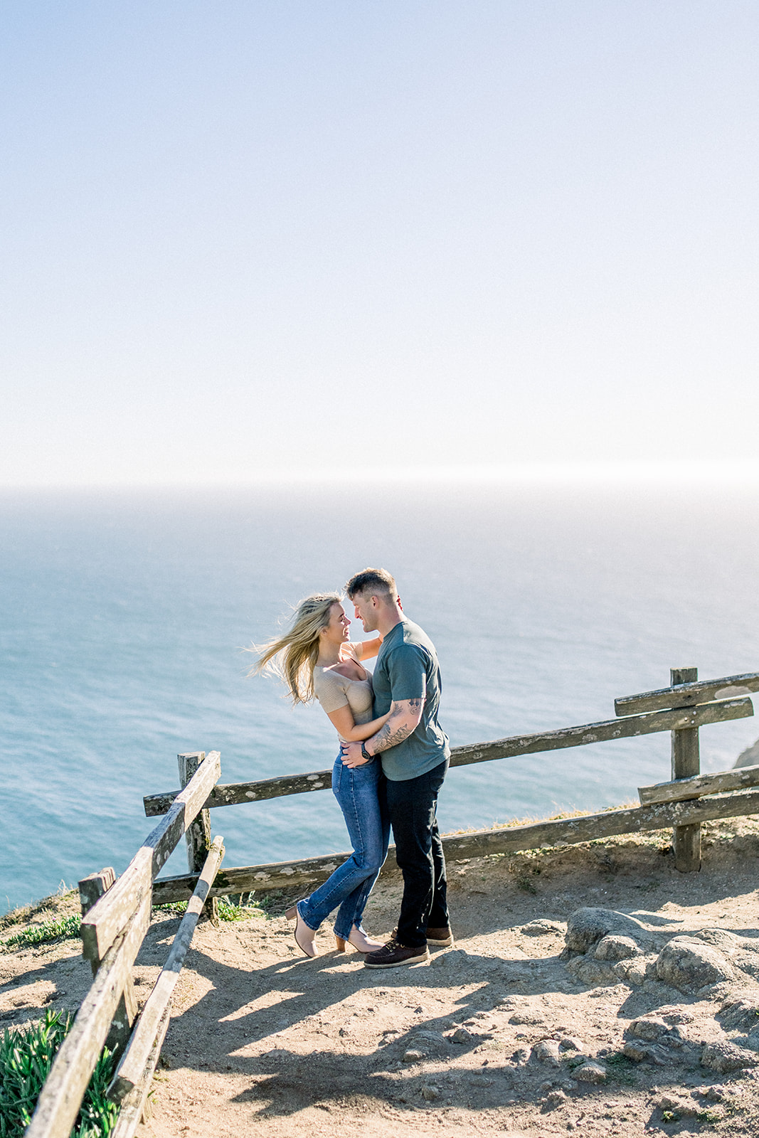 Casual windy Coastal Point Reyes, CA engagement session Photographer