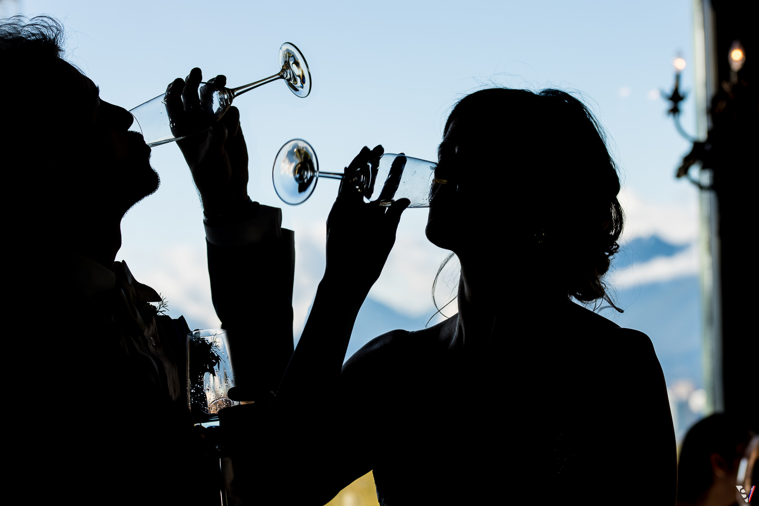 Artistic couple photo with Champagne flutes