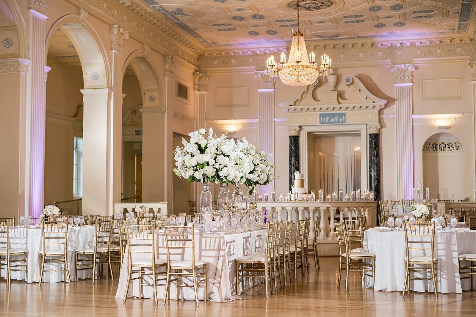 Ivory and green wedding reception decor and details at the Biltmore Ballrooms with JGraced Photography