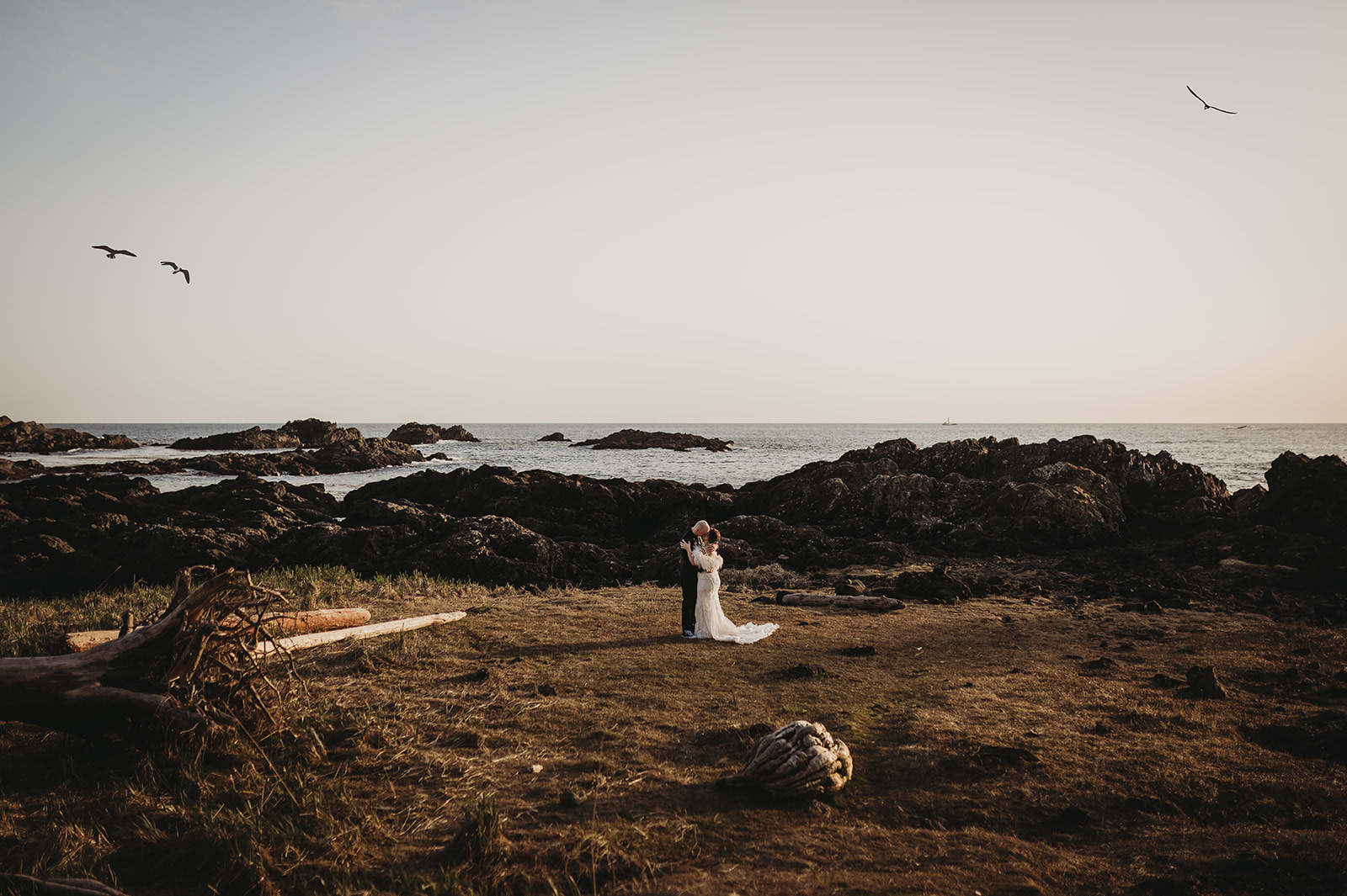 Couple elope in Ucluelet and have their first dance next on Big Beach next to Black Rock Resort