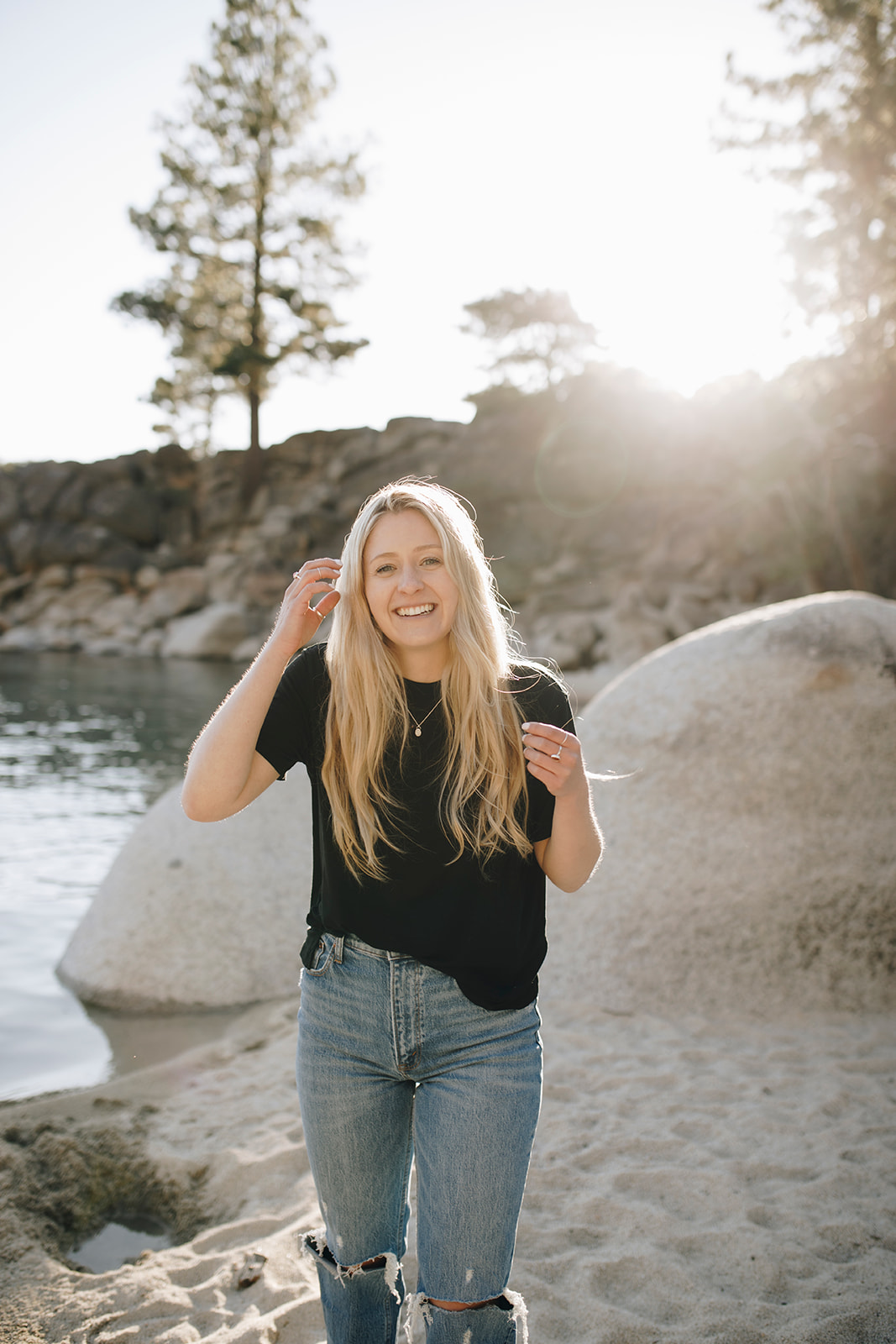 Brand photoshoot in Lake Tahoe, California for a female owned silversmith handmade jewelry small business 