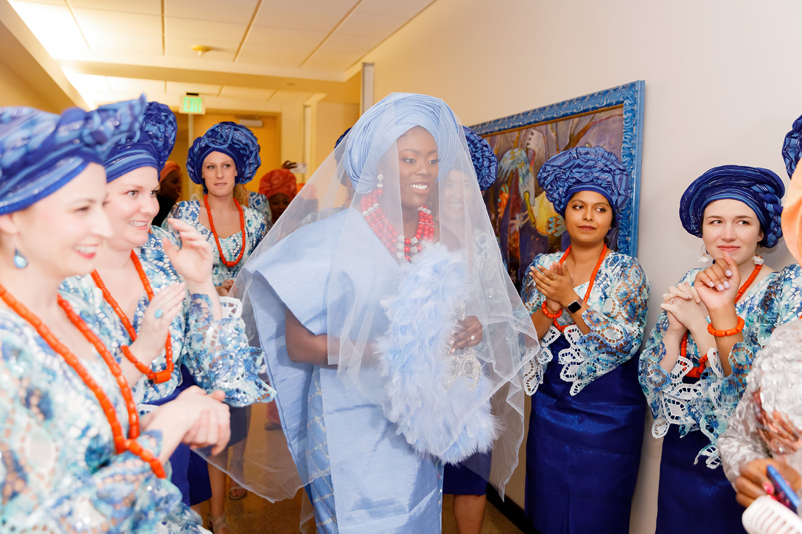 Bride and Bridesmaids during Nigerian and American traditional wedding at Truhlsen Campus Events Center at UNMC