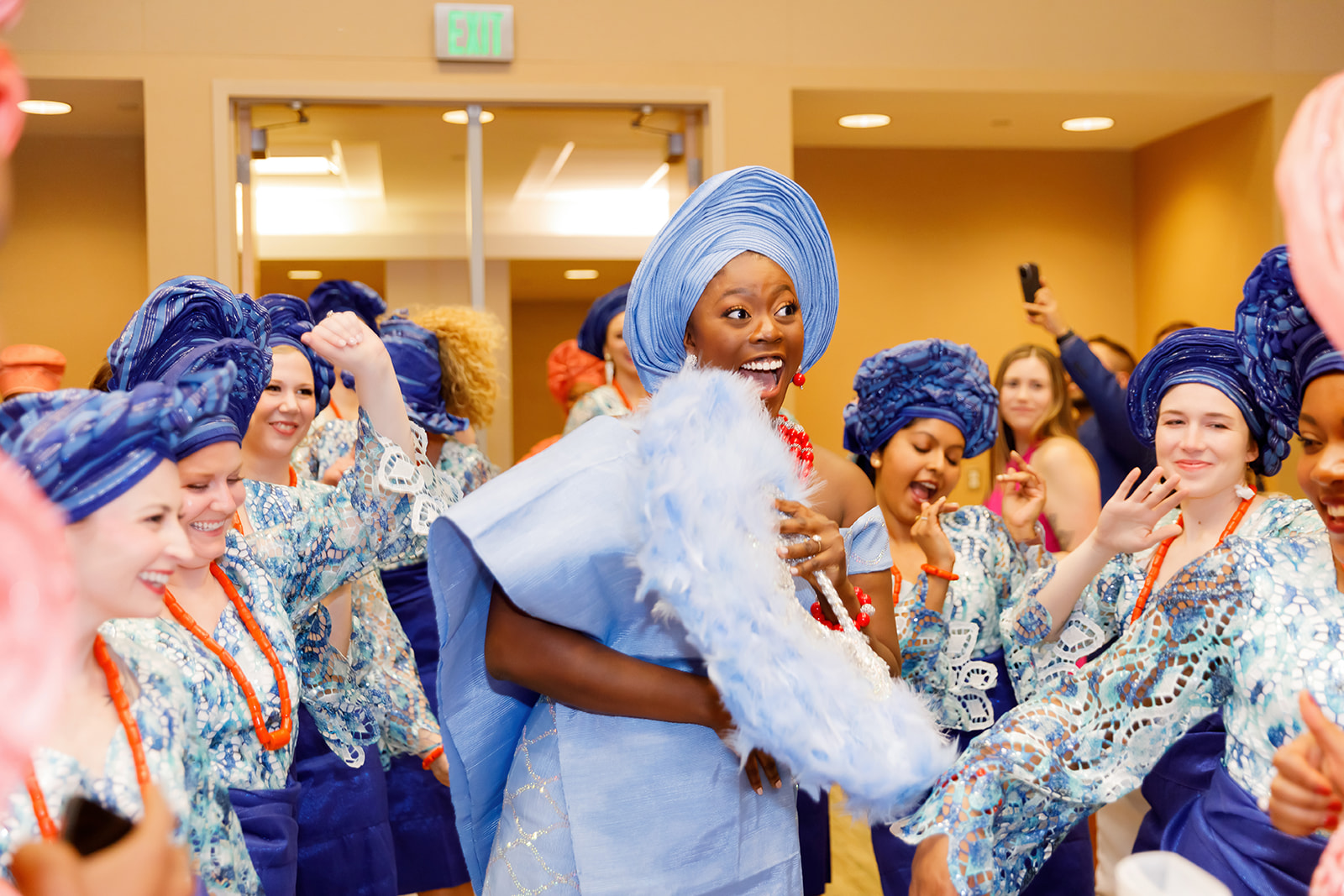 Bride and Bridesmaids during Nigerian and American traditional wedding at Truhlsen Campus Events Center at UNMC