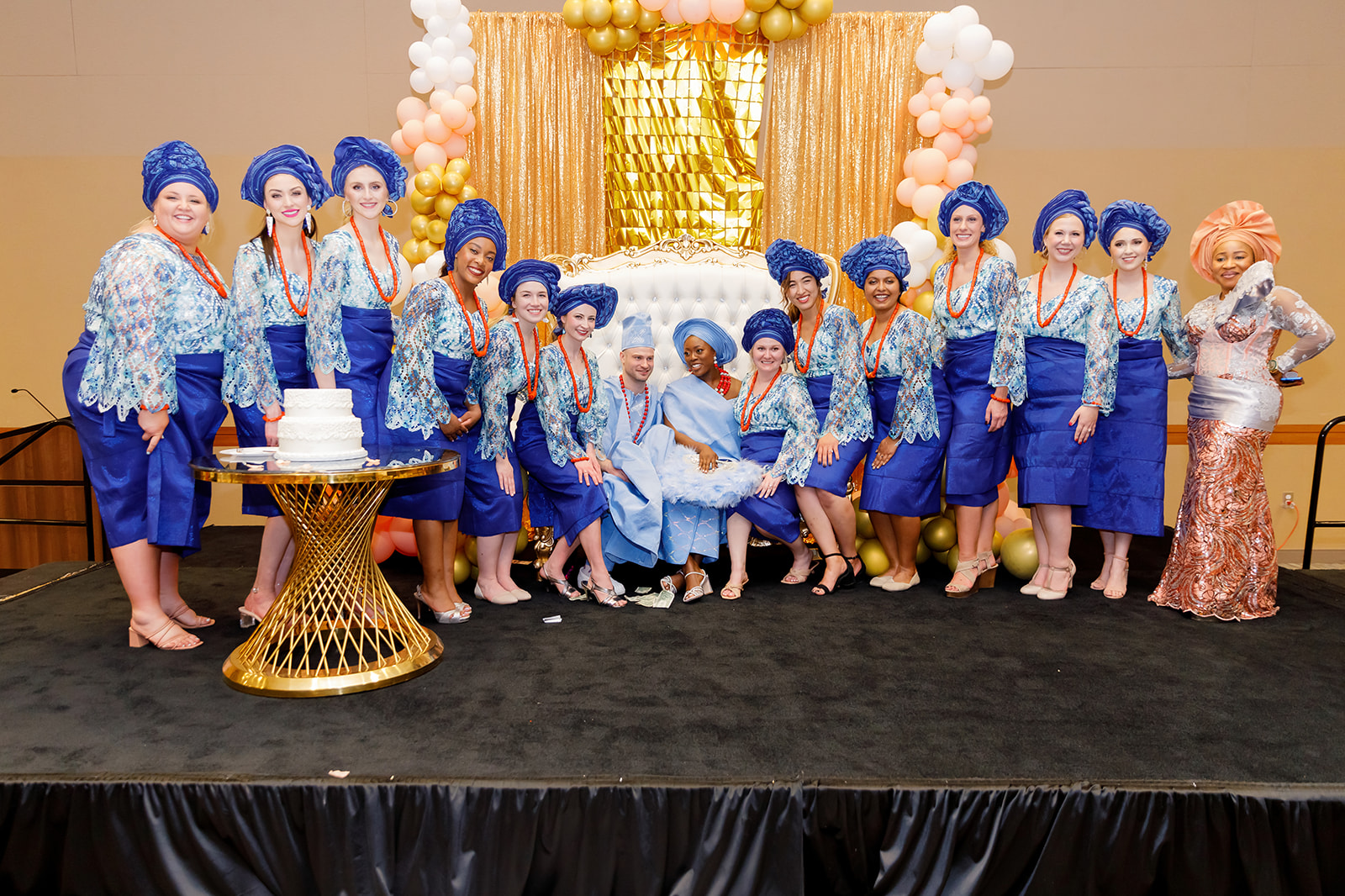 Bride and bridesmaids during Nigerian and American traditional wedding at Truhlsen Campus Events Center at UNMC