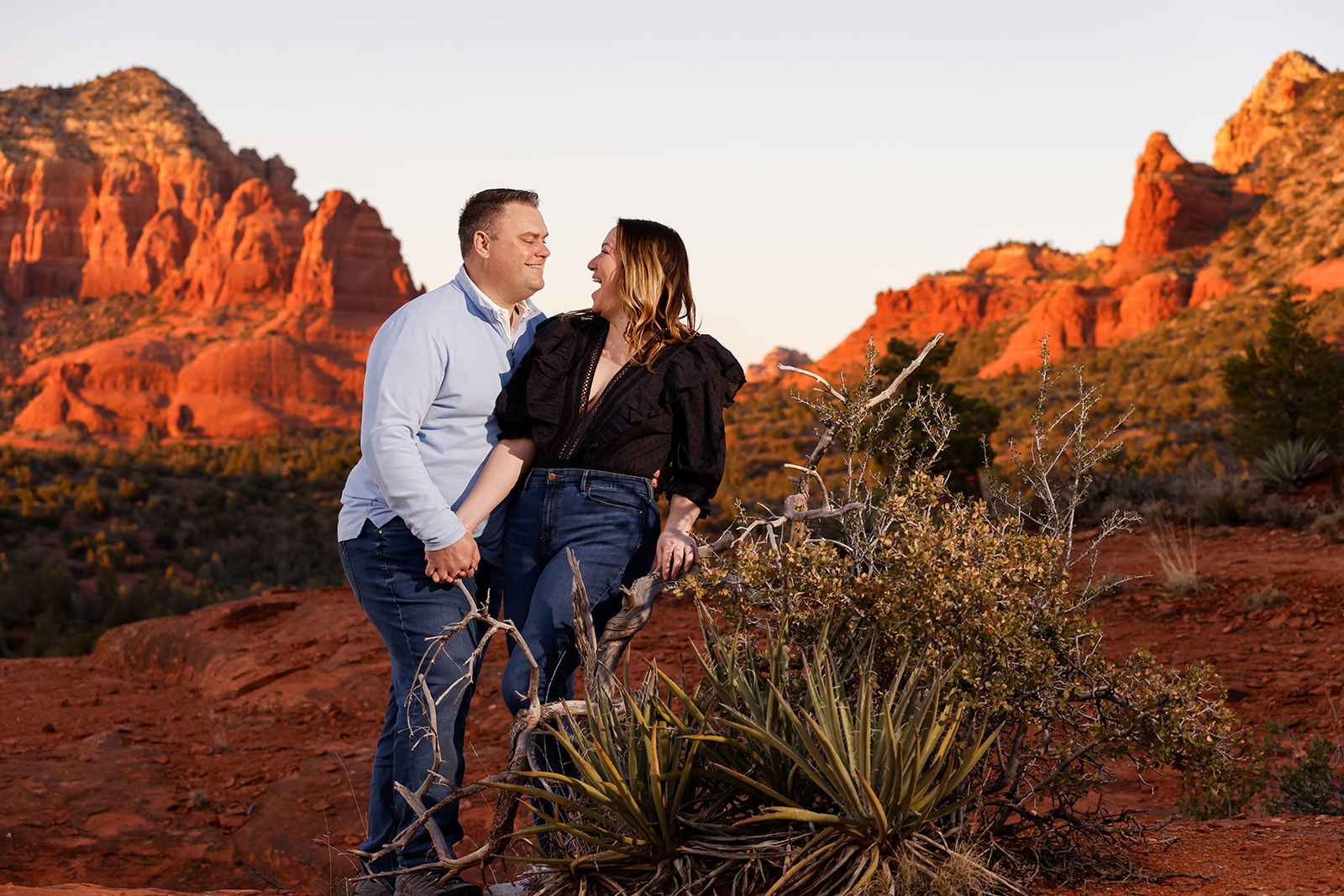 Sedona engagement portrait photographer, classic, fun, natural outdoor photo session in the red rocks of Arizona
