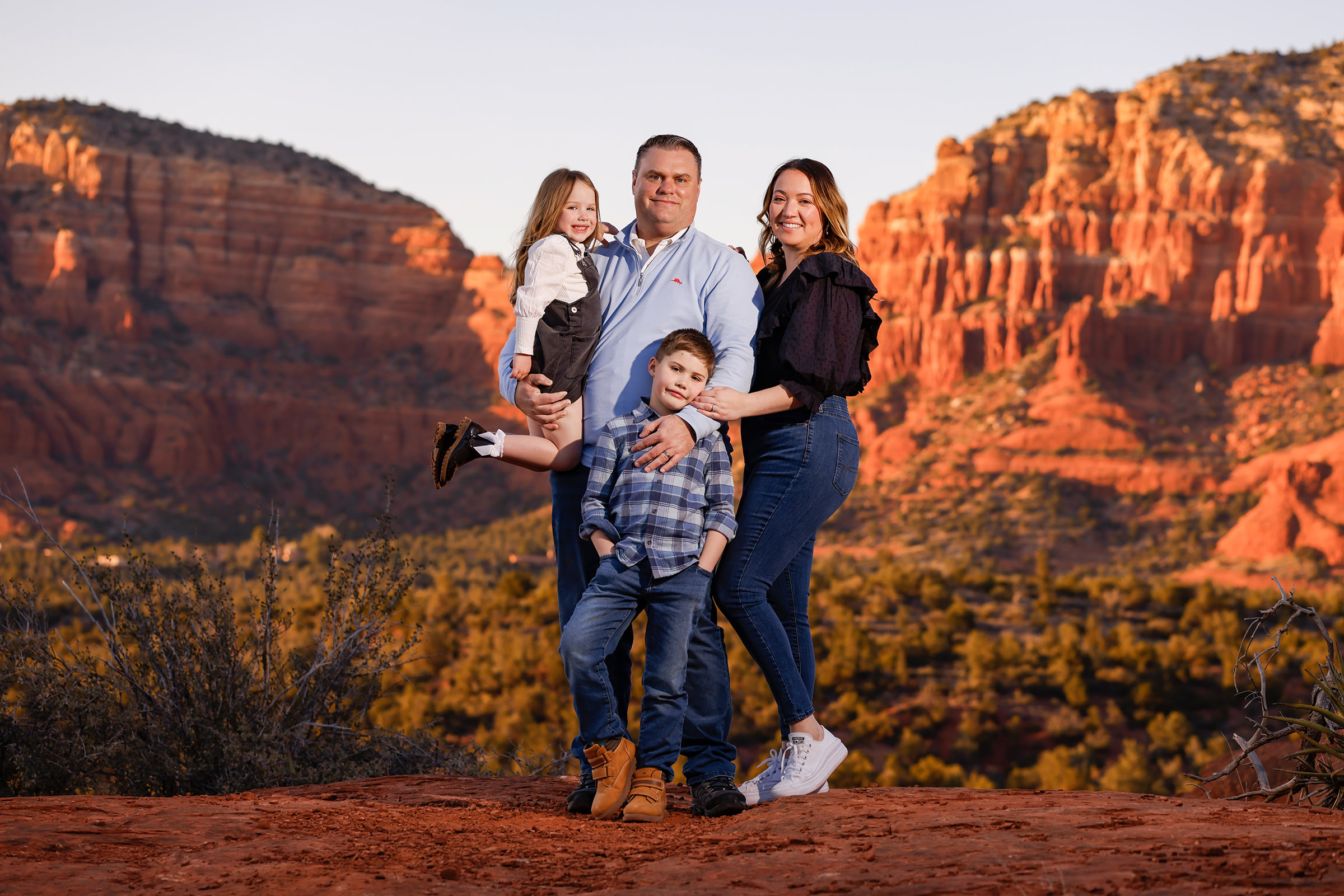 Sedona family portrait photographer, classic, fun, natural outdoor photo session in the red rocks of Arizona