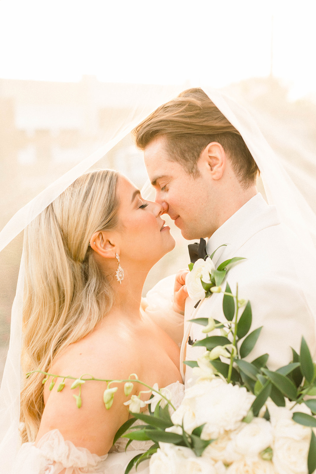 bride and groom in light and airy southern wedding