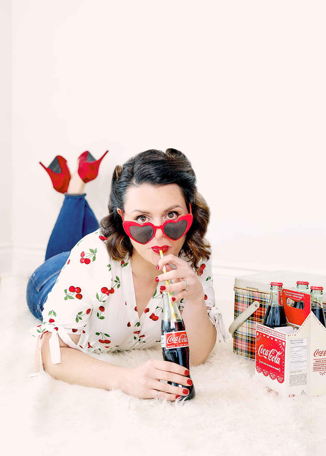 vintage coca cola pin up photography with red sunglasses