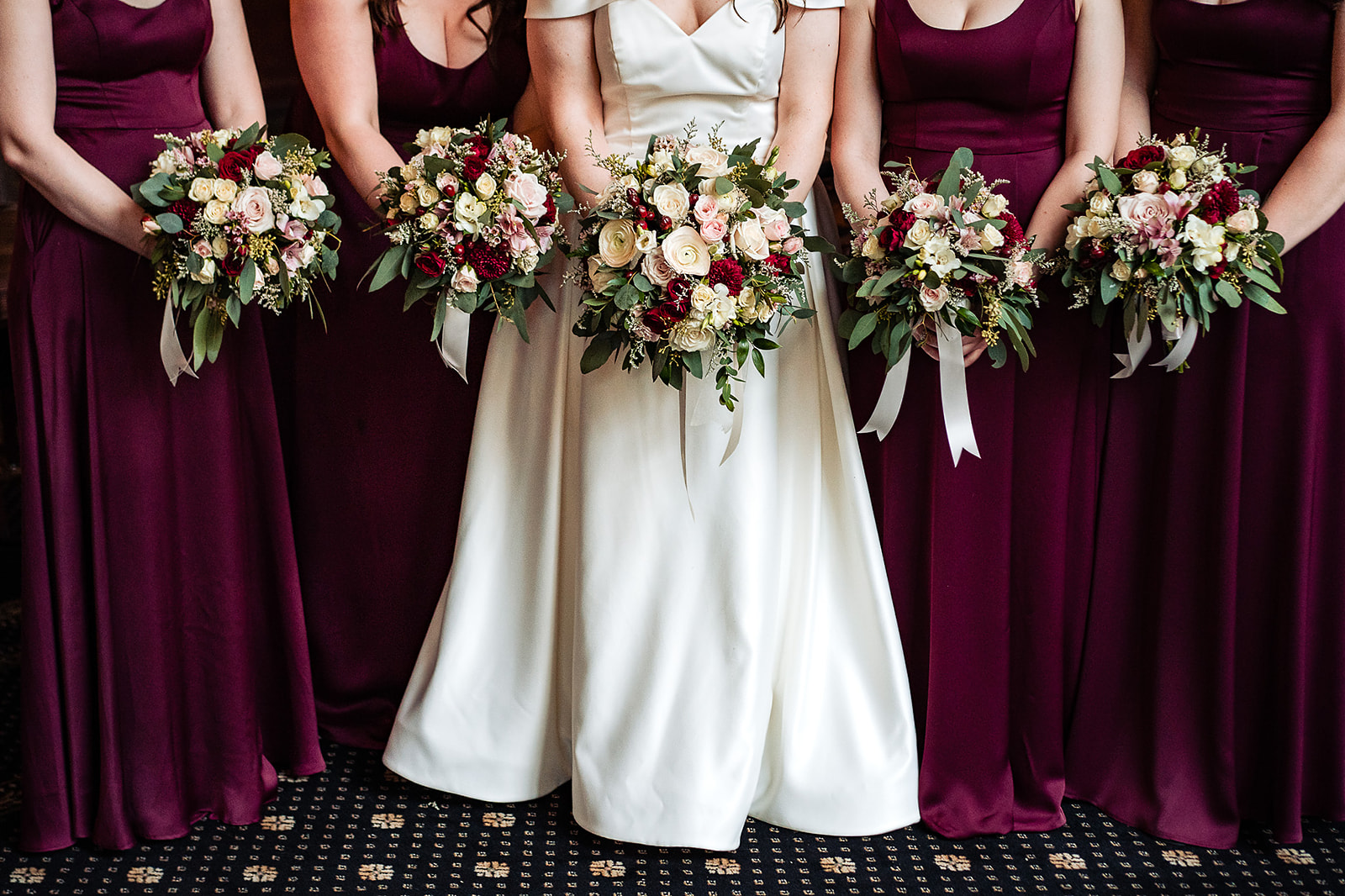 Close up shot up bridesmaids and their flowers at Hotel Bethlehem 