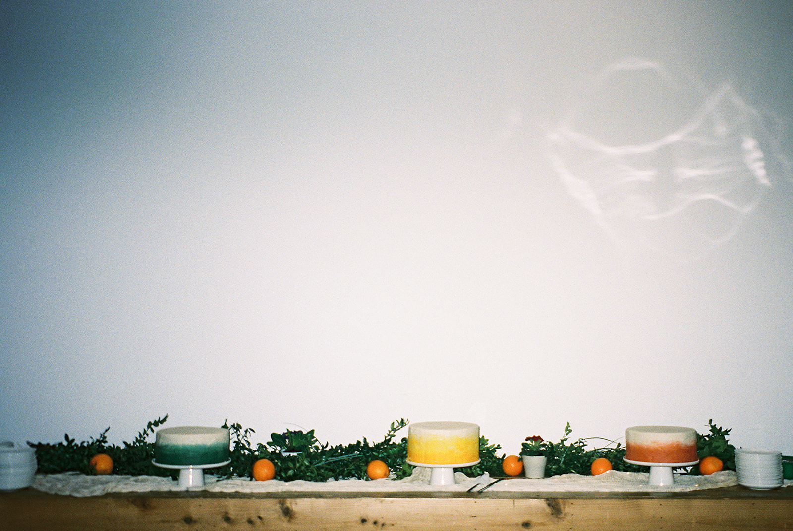 cakes on film photography at wedding reception in Portland, Oregon