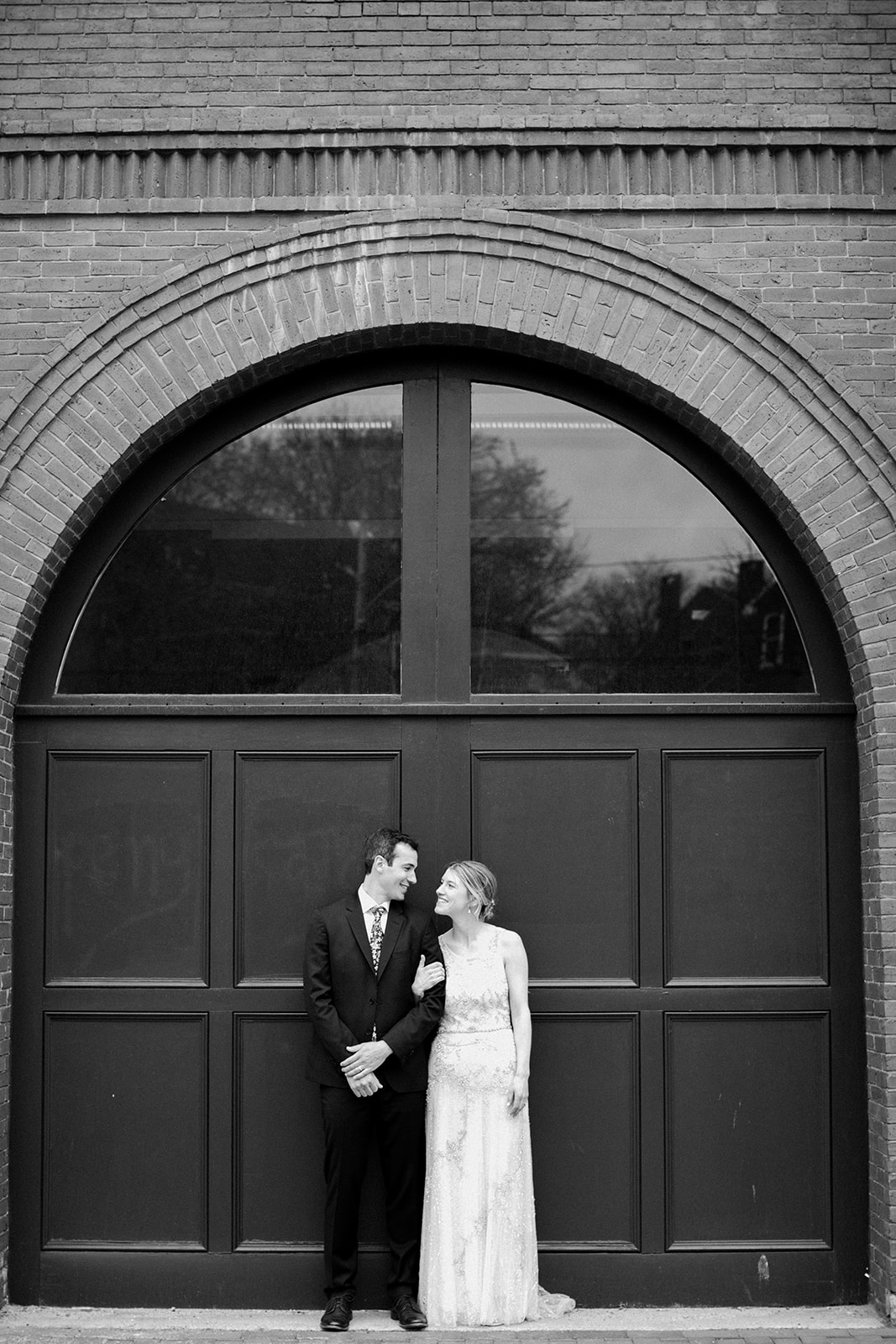 A bride and groom on their wedding day in Portland, Maine