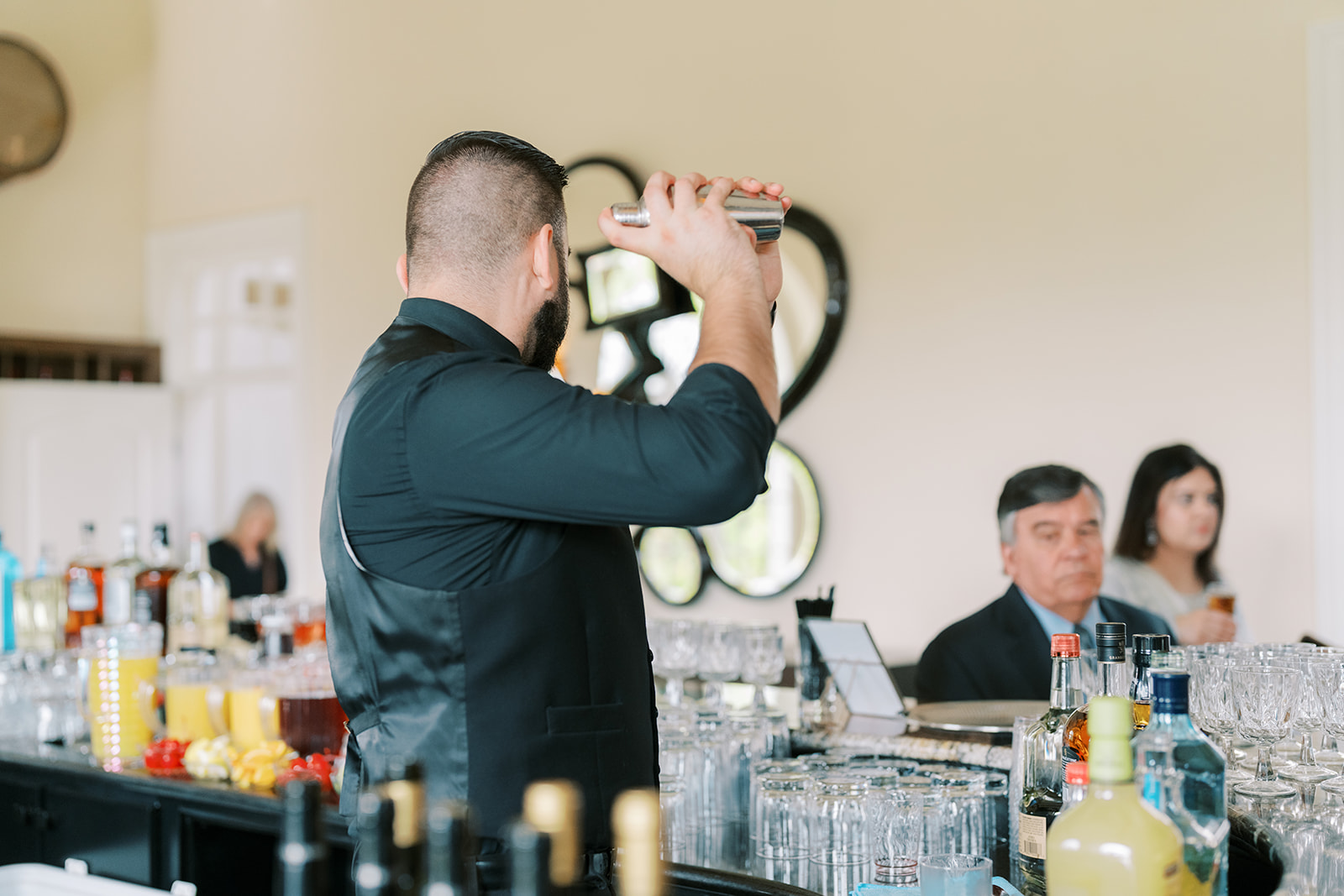 morais vineyard winery virginia bealeton wedding the palacio ballroom indoor reception bartender his and her drinks