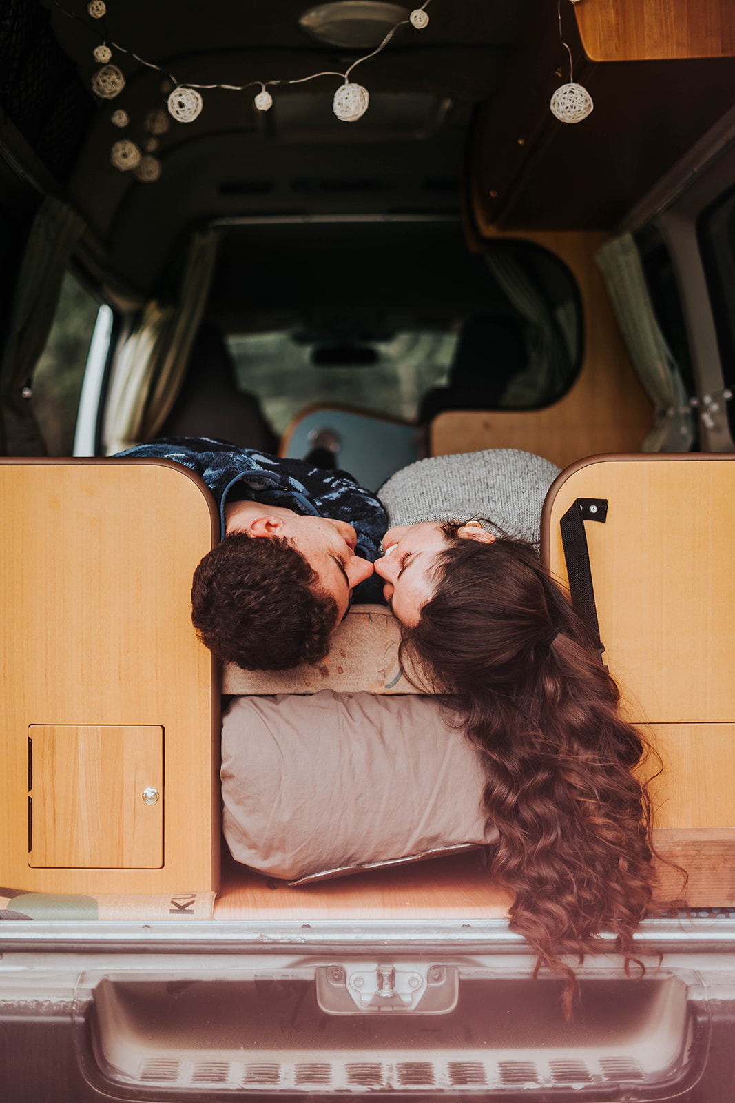 Cute camper van kiss engagement photos at Lillooet Lake, with Amie Le Blanc of Le Blanc Studio. 
