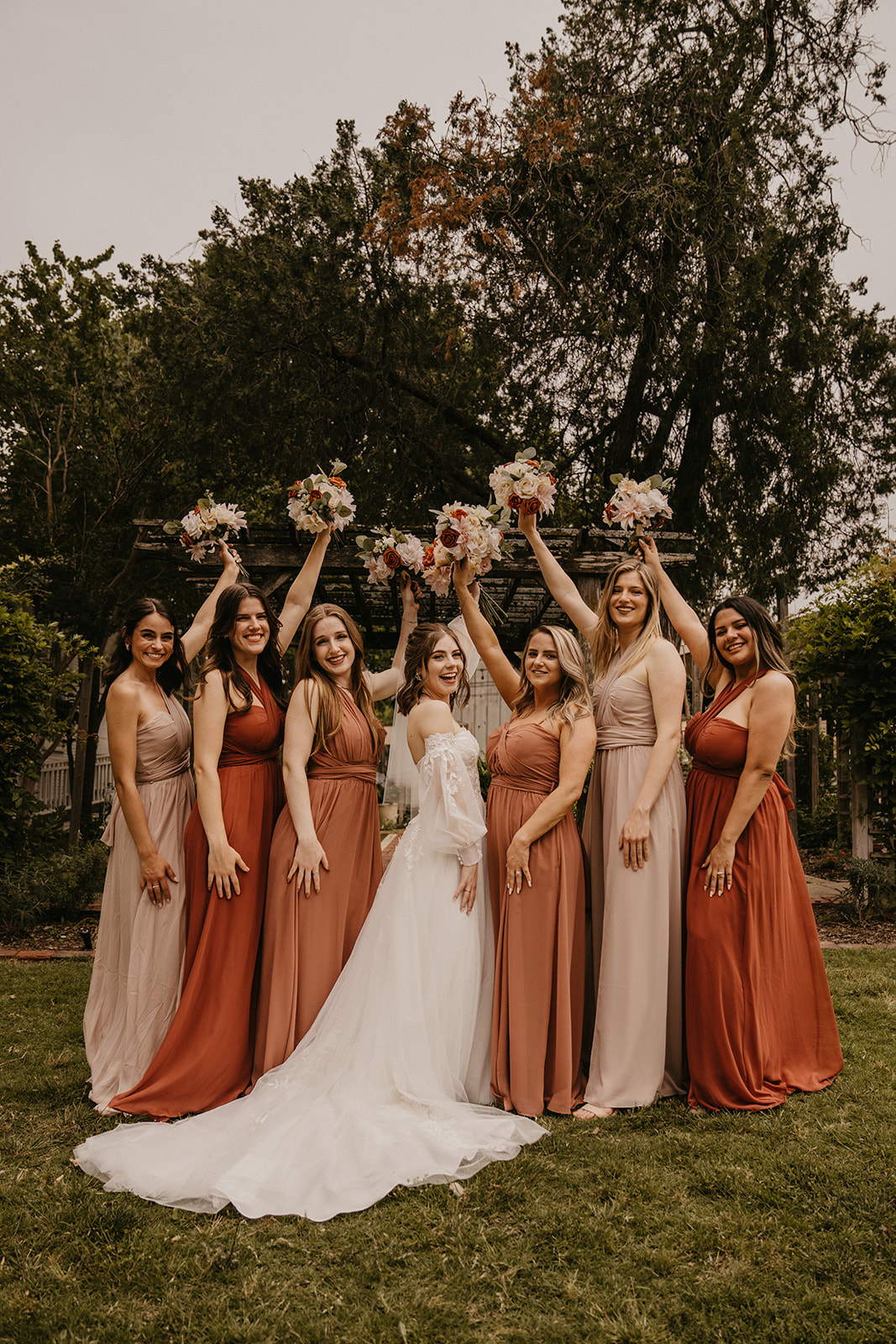 bridal party photos at the chapel at chestnut square in mckinney Texas